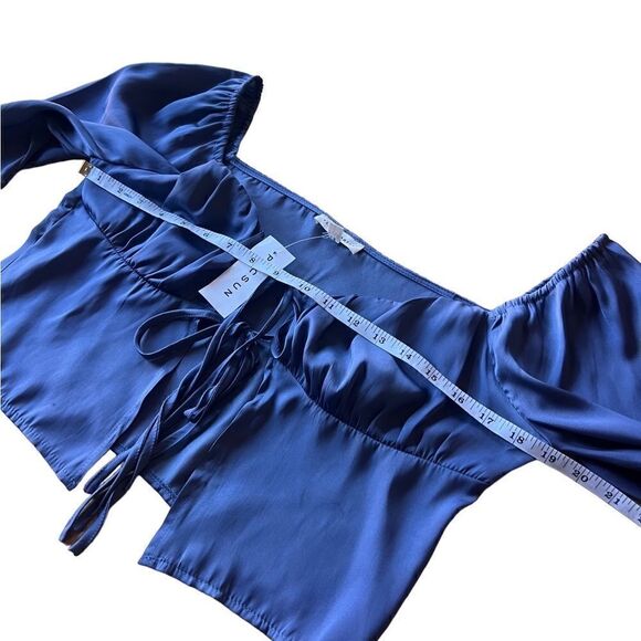 LA Hearts Pac Sun Tie Front Satin Long Sleeve Top blue size small - Picture 15 of 16